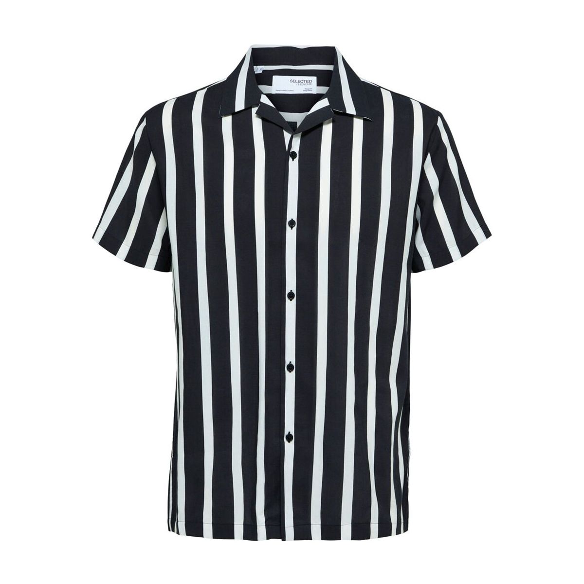 Cuban Collar Short Sleeve Shirt/Black