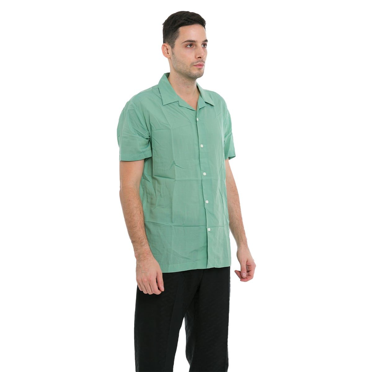 Cuban Collar Short Sleeve Shirt/Green