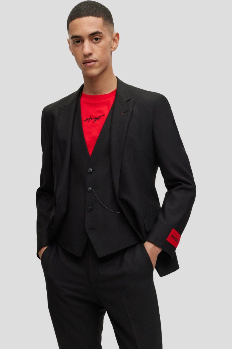 Three Piece Slim Fit Suit In Black