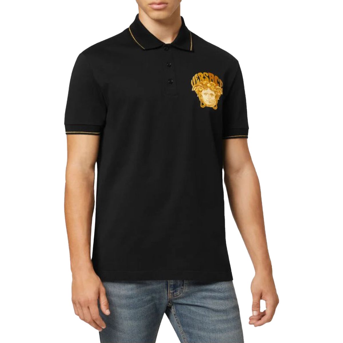 Golden Medusa Embroidered Polo Shirt
