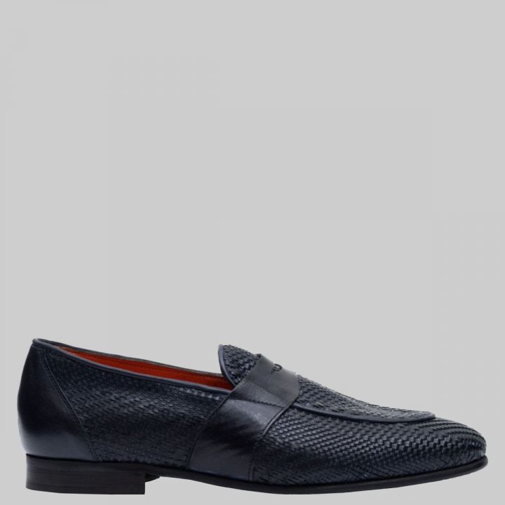 Black Leather Straw Loafers