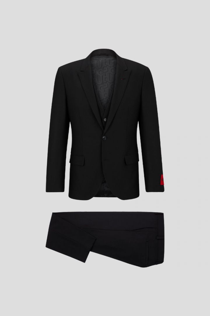 Three Piece Slim Fit Suit In Black