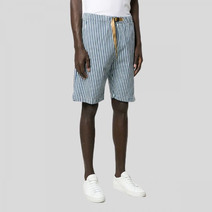 Blue Cotton Blend Striped Shorts