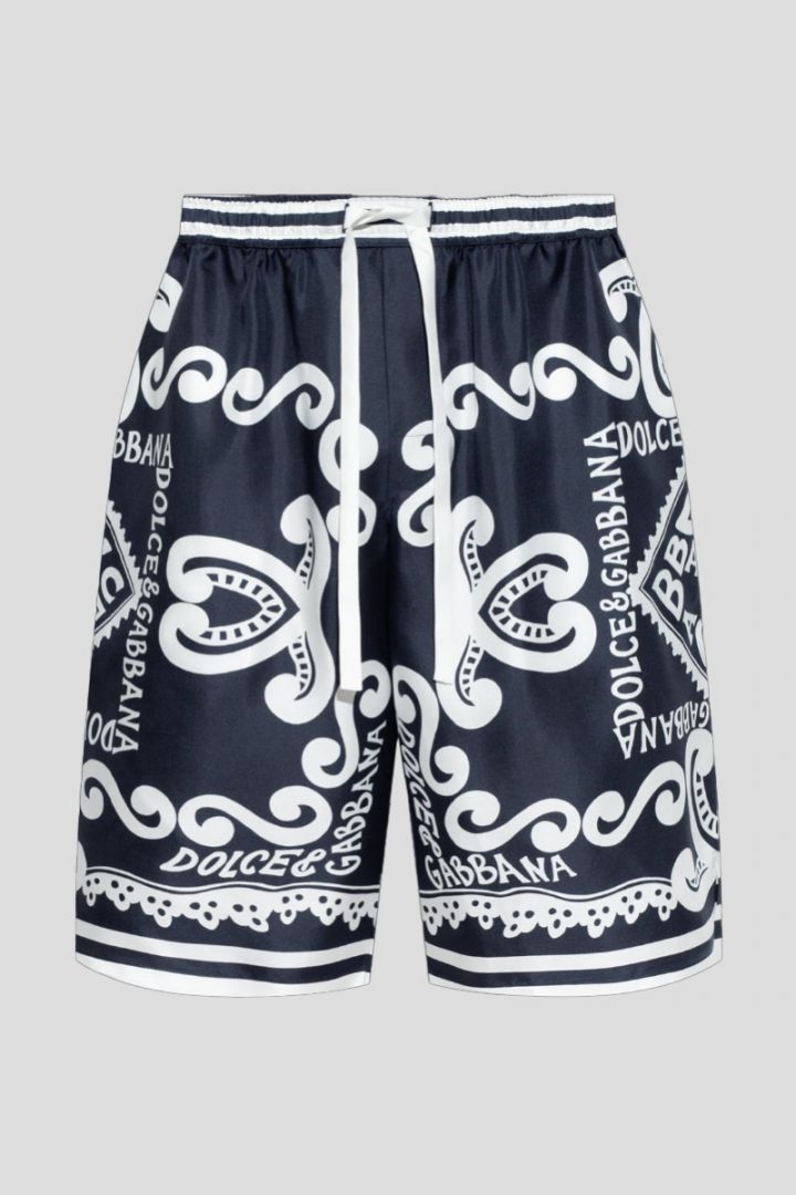 Marina-Print Silk Twill Shorts