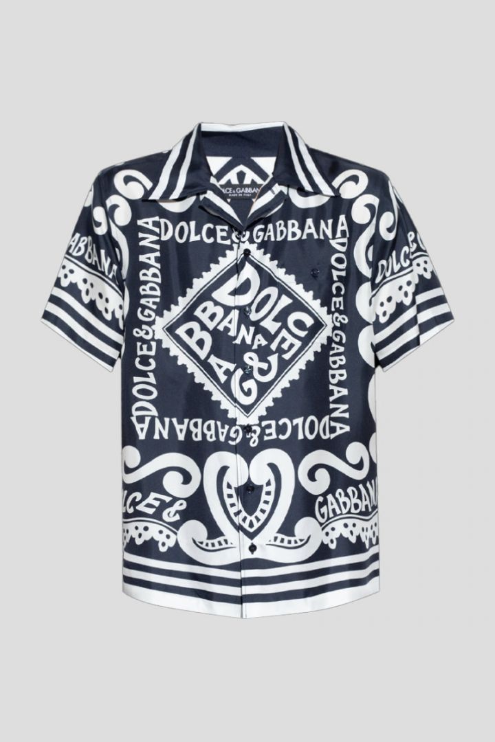 Marina-Print Silk Shirt