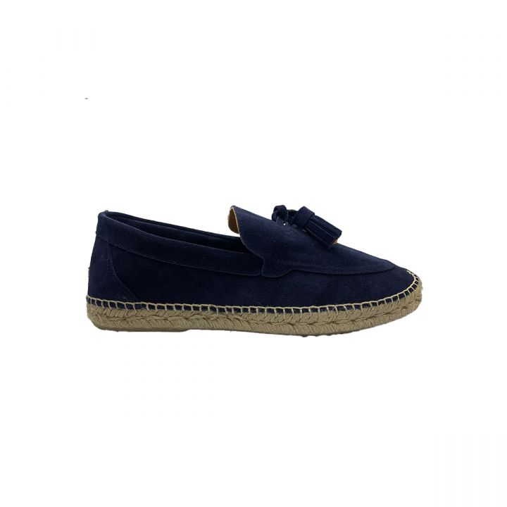 Split Leather Tassel Loafers/Blue
