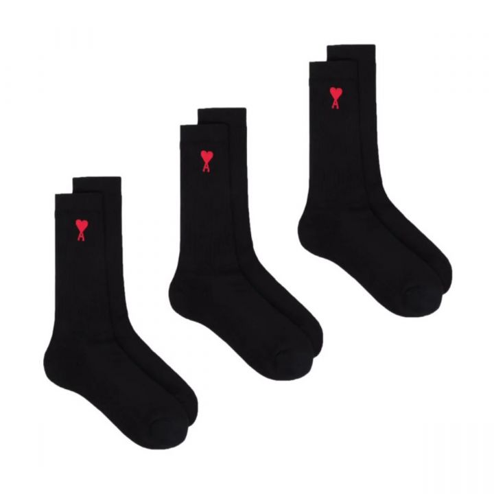 Three-Pack Logo Embroidered Socks In Black