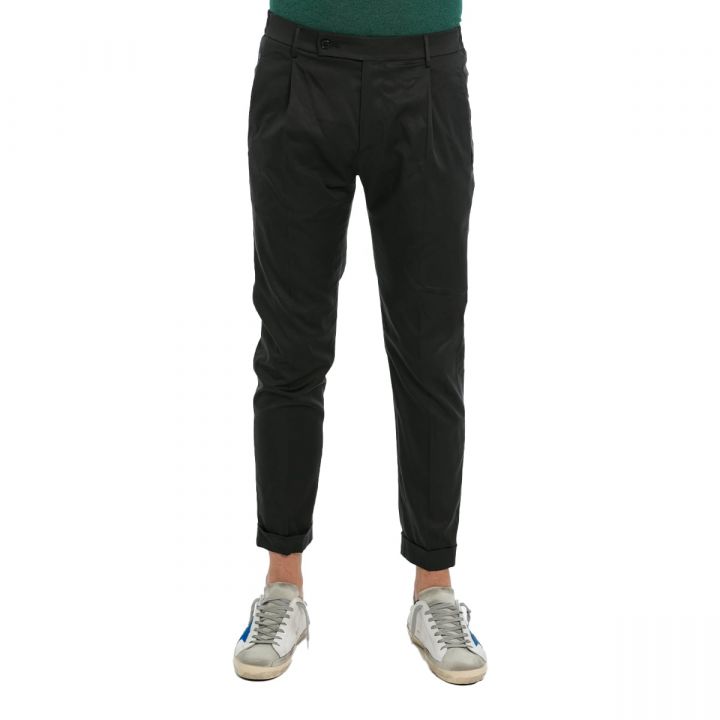Black Twill Flat Front Trousers