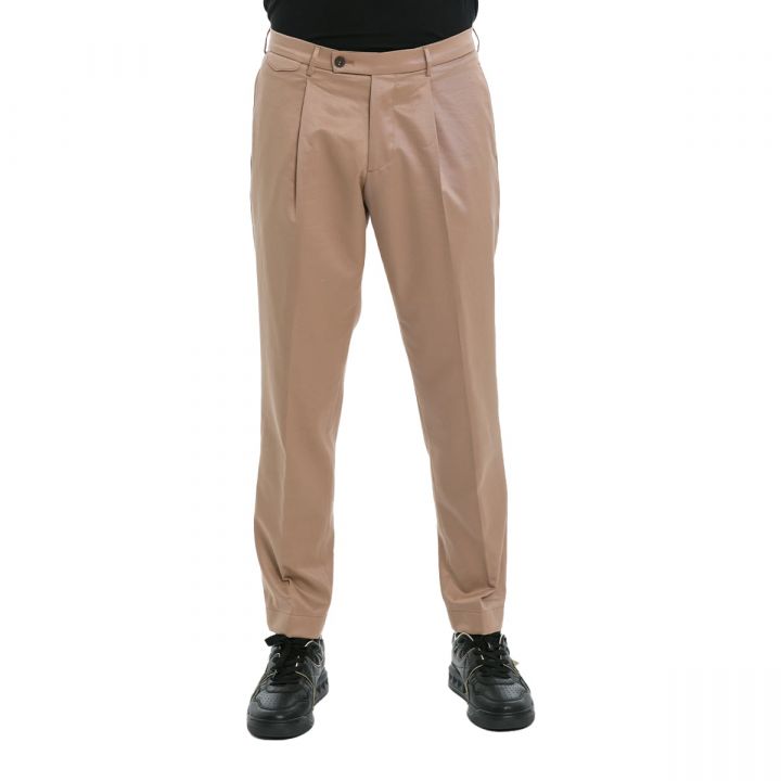 Light Brown Cotton Twill Flat Front Trousers