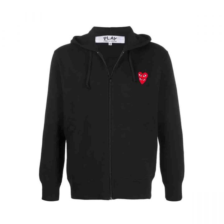 Double Heart Embroidered Hoodie/Black