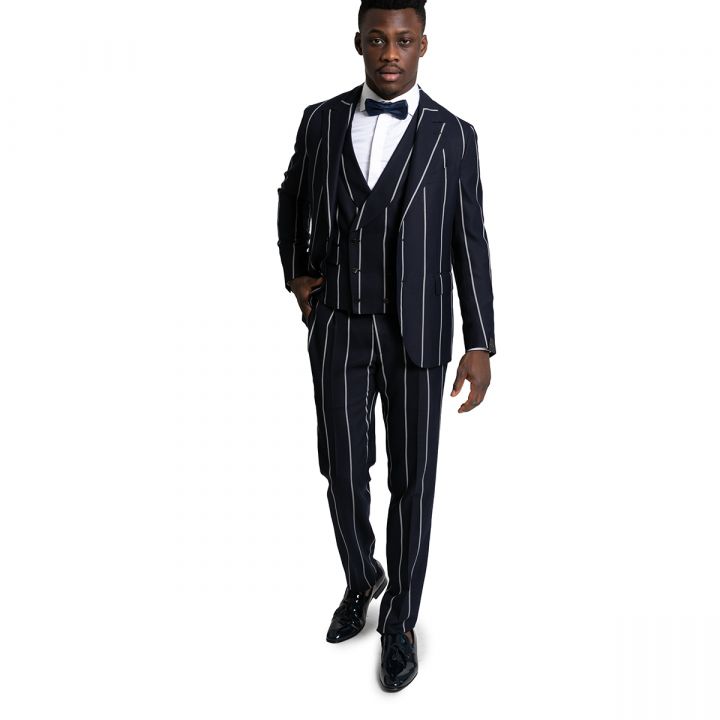 Three-Piece Striped Suit/Navy Blue