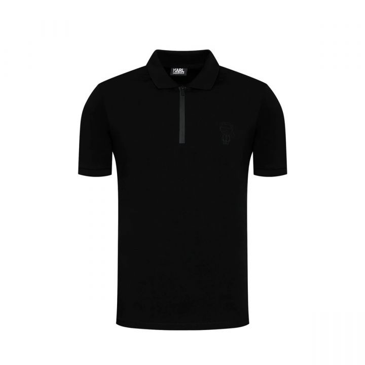 Zip Up Polo In Black