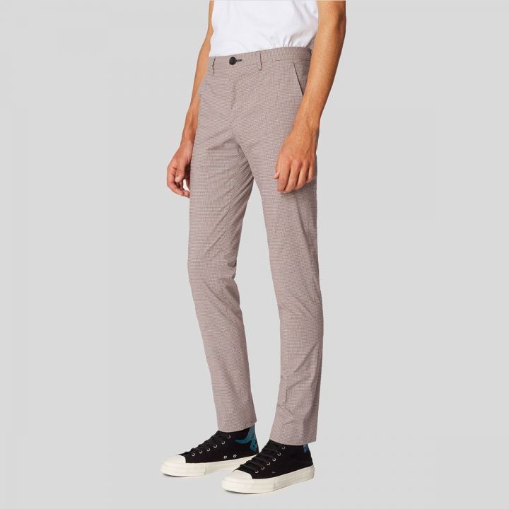 Slim-Fit Taupe And Navy Check Stretch-Cotton Trousers