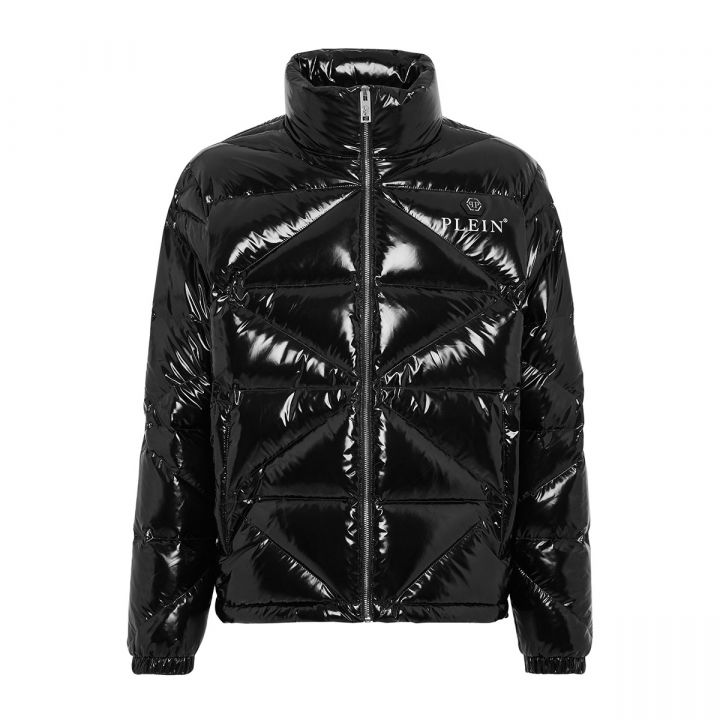 Black Quilted Down Jacket Hexagon