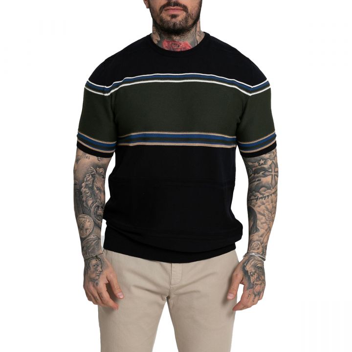 Panel Stripe Knit T-Shirt/Dark Navy Blue