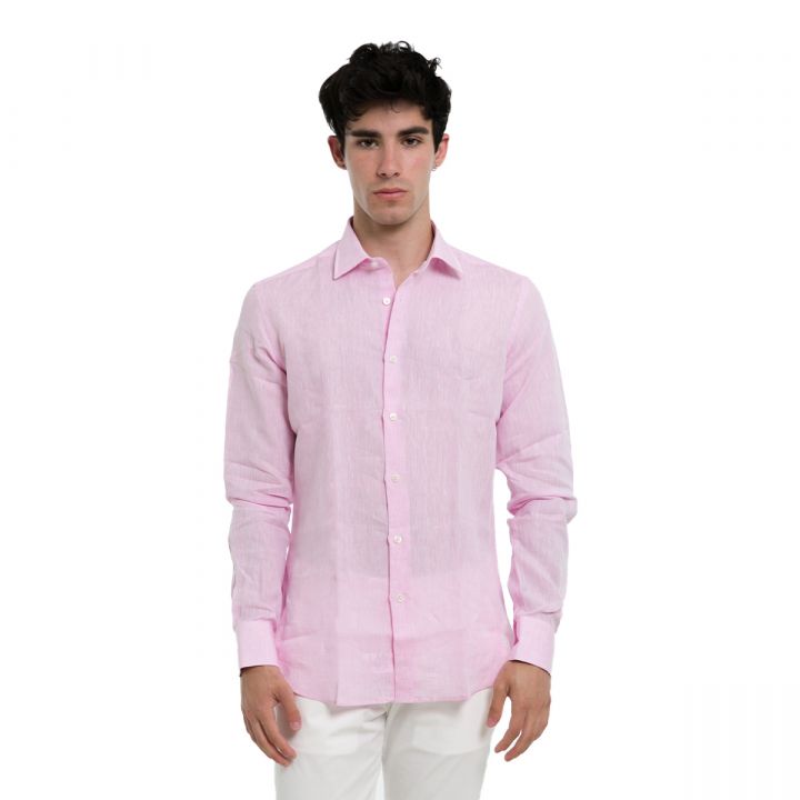 Long Sleeved Linen Shirt/Pink